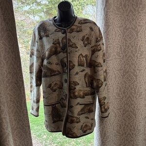 Geiger Vintage size 40 (US 8-10) wool cardigan jacket with bear themed print.
